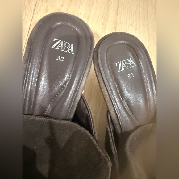 Zara Women's Dark Brown Suede Mules with Bow - Picture 5 of 6